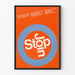 Poster Stop In Cercle Bleu sur Fond Orange - Modern Väggdekoration