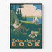 Vintageposter Take Along a Book för väggdekoration