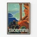 Vintageposter av Taormina med utsikt över Etna och medelhavsinredning