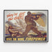 Vintage militärposter « Ge dem mer eldkraft » — inramlat konstverk på väggen