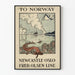 Vintageposter för kryssning Newcastle-Oslo Fred. Olsen Line