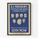 Vintageposter om de amerikanska presidenternas engagemang för en världsrättsdomstol