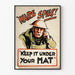 Vintage krigsaffisch "Ware Spies - Keep It Under Your Hat" för väggdekoration