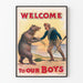 Vintageposter Välkommen till Våra Pojkar med Björn och Soldat – Retro Väggdekoration