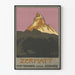 Vintage affisch bergskedja Matterhorn Zermatt Schweiz